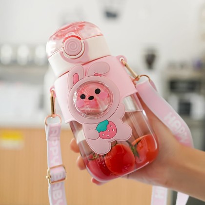 Cartoon Water Bottle with Straw 680ml